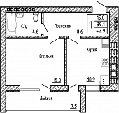 1-комнатная квартира №45, 42,9 кв. м, на ул Генерала Бакланова, 1, 3 подъезд 1 этаж, 3 подъезд южная сторона