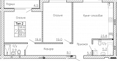 2-комнатную квартиру №66, 88,00 кв. м, на ул Генерала Круковского, 4, третий этаж